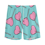 Pink Heart Lollipop Pattern Print Men's Sports Shorts