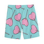 Pink Heart Lollipop Pattern Print Men's Sports Shorts