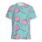 Pink Heart Lollipop Pattern Print Men's Sports T-Shirt