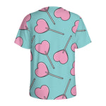 Pink Heart Lollipop Pattern Print Men's Sports T-Shirt