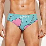 Pink Heart Lollipop Pattern Print Men's Swim Briefs