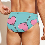 Pink Heart Lollipop Pattern Print Men's Swim Briefs