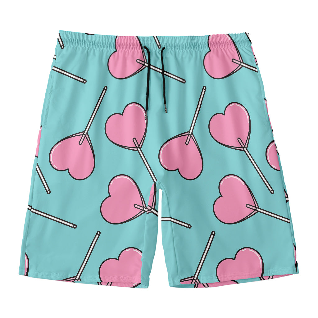 Pink Heart Lollipop Pattern Print Men's Swim Trunks