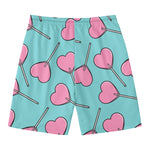 Pink Heart Lollipop Pattern Print Men's Swim Trunks