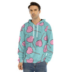 Pink Heart Lollipop Pattern Print Men's Velvet Pullover Hoodie