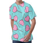 Pink Heart Lollipop Pattern Print Men's Velvet T-Shirt