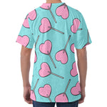 Pink Heart Lollipop Pattern Print Men's Velvet T-Shirt
