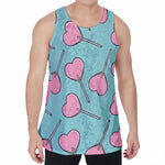 Pink Heart Lollipop Pattern Print Men's Velvet Tank Top