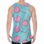 Pink Heart Lollipop Pattern Print Men's Velvet Tank Top