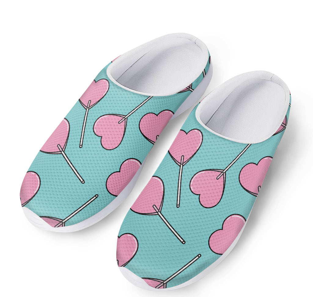 Pink Heart Lollipop Pattern Print Mesh Casual Shoes