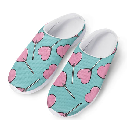 Pink Heart Lollipop Pattern Print Mesh Casual Shoes