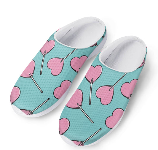 Pink Heart Lollipop Pattern Print Mesh Casual Shoes