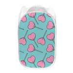 Pink Heart Lollipop Pattern Print Mesh Laundry Hamper
