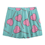Pink Heart Lollipop Pattern Print Mesh Shorts