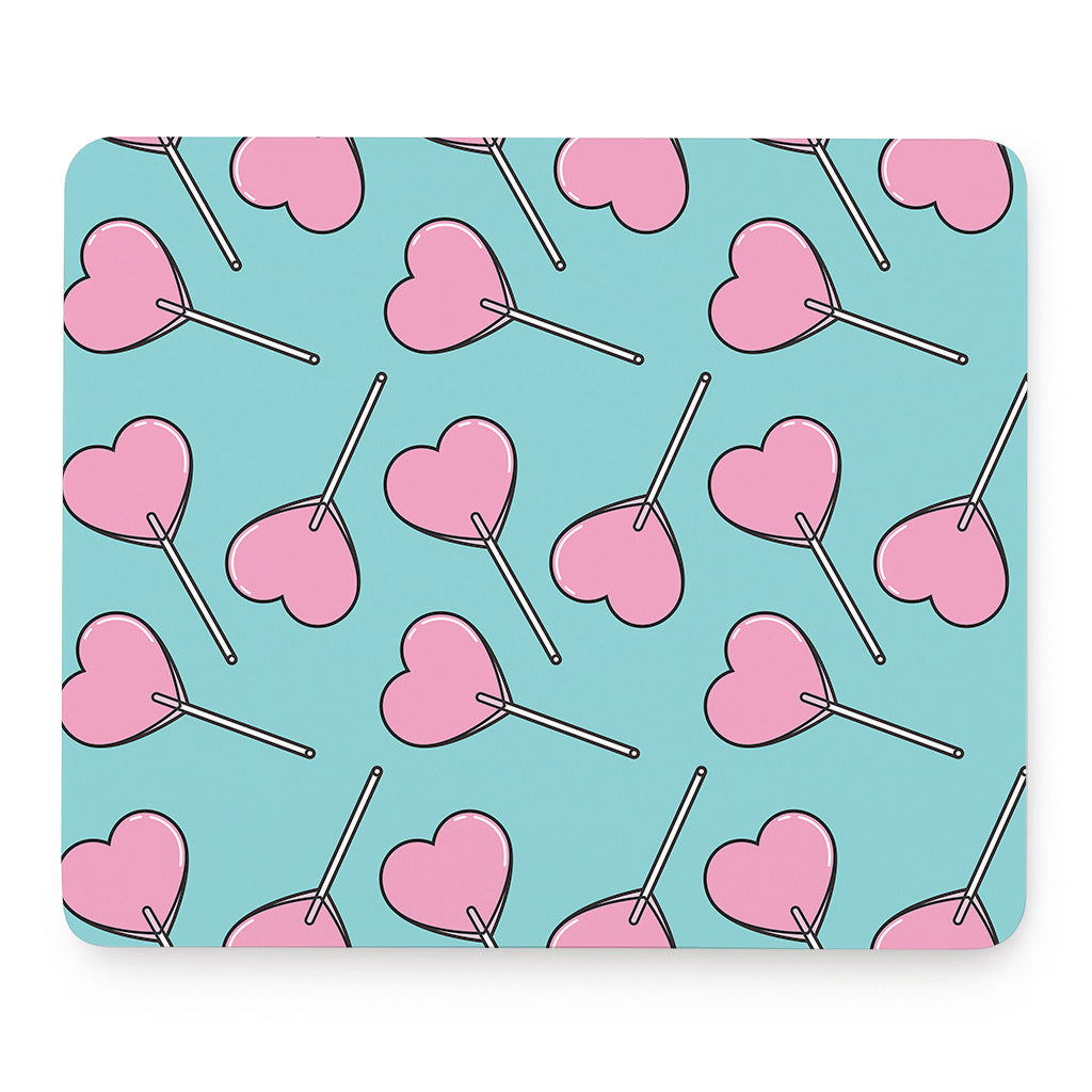 Pink Heart Lollipop Pattern Print Mouse Pad
