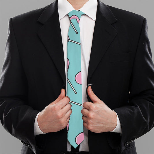 Pink Heart Lollipop Pattern Print Necktie
