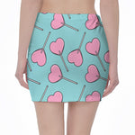 Pink Heart Lollipop Pattern Print Pencil Mini Skirt