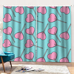 Pink Heart Lollipop Pattern Print Pencil Pleat Curtains
