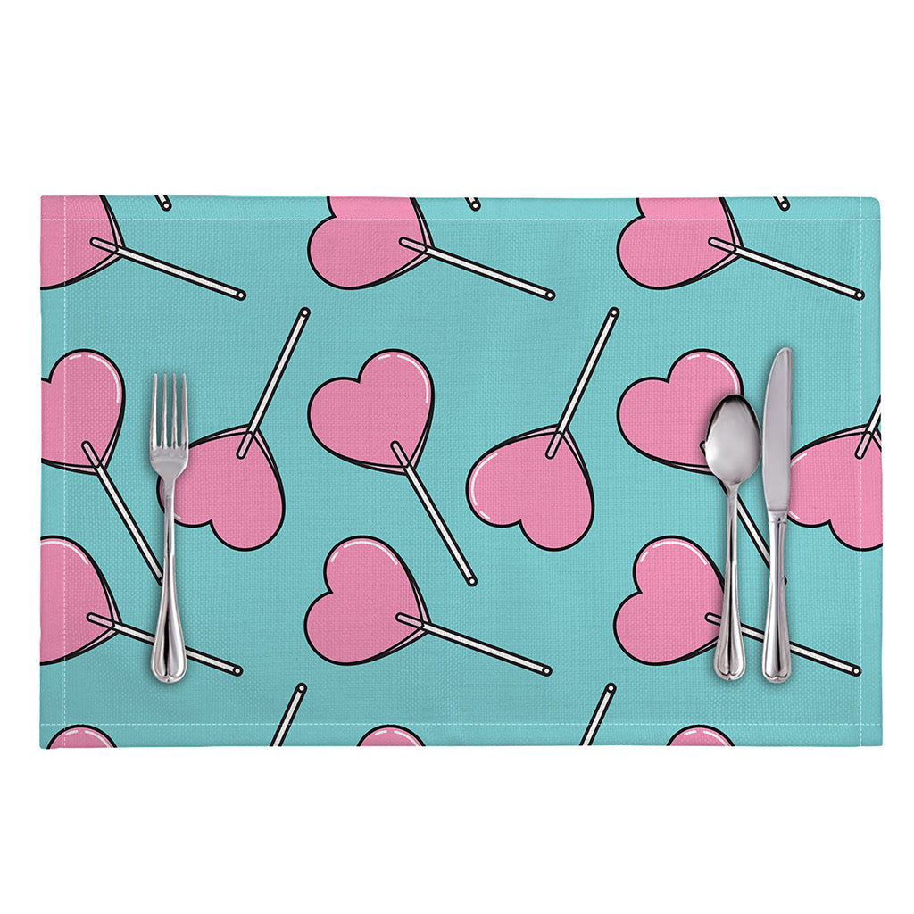 Pink Heart Lollipop Pattern Print Placemat