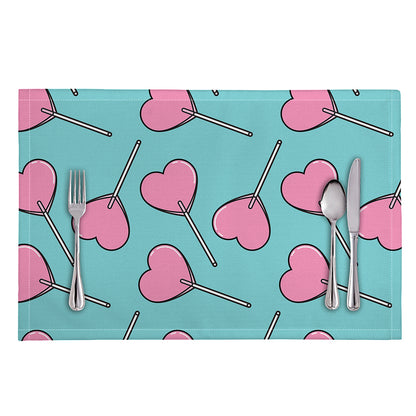 Pink Heart Lollipop Pattern Print Placemat