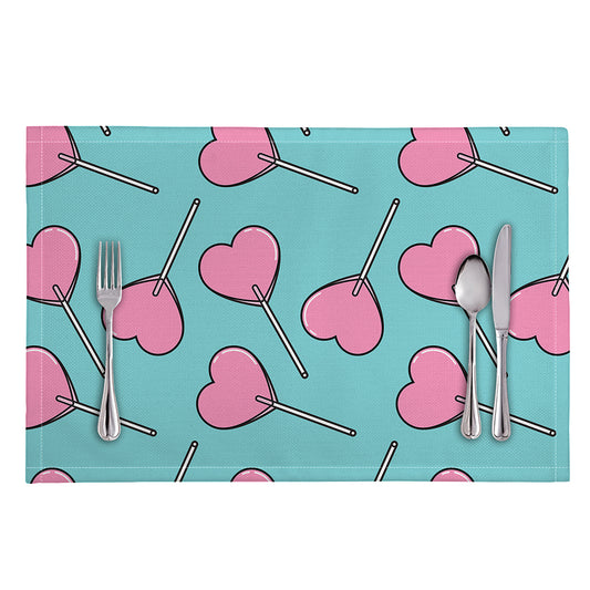 Pink Heart Lollipop Pattern Print Placemat