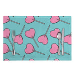 Pink Heart Lollipop Pattern Print Placemat