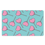 Pink Heart Lollipop Pattern Print Polyester Doormat