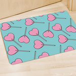 Pink Heart Lollipop Pattern Print Polyester Doormat