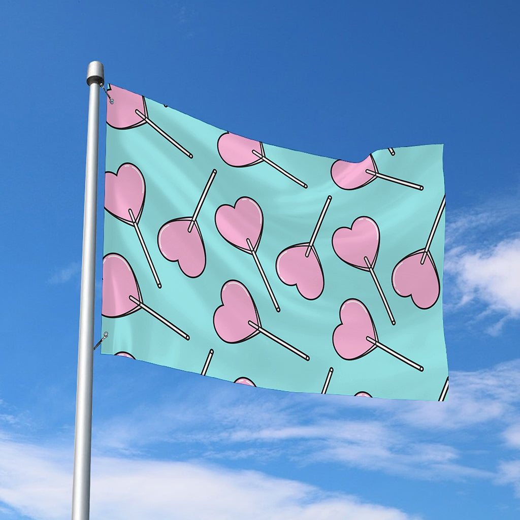 Pink Heart Lollipop Pattern Print Polyester Flag