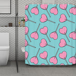 Pink Heart Lollipop Pattern Print Polyester Shower Curtain