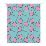 Pink Heart Lollipop Pattern Print Polyester Shower Curtain