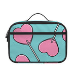 Pink Heart Lollipop Pattern Print Portable Lunch Bag