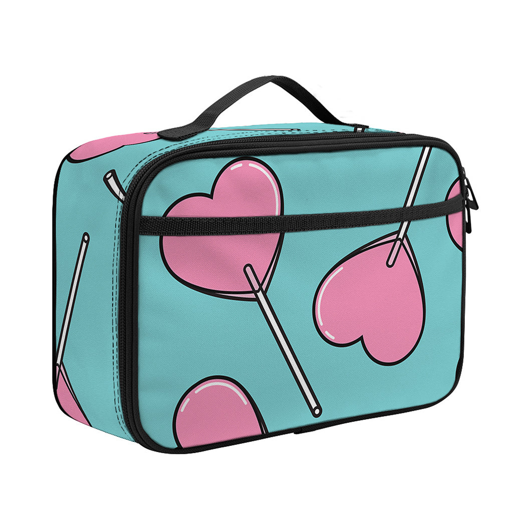 Pink Heart Lollipop Pattern Print Portable Lunch Bag