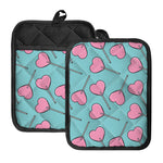 Pink Heart Lollipop Pattern Print Pot Holders With Pocket