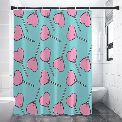 Pink Heart Lollipop Pattern Print Premium Shower Curtain