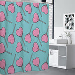 Pink Heart Lollipop Pattern Print Premium Shower Curtain