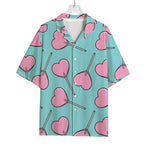 Pink Heart Lollipop Pattern Print Rayon Hawaiian Shirt