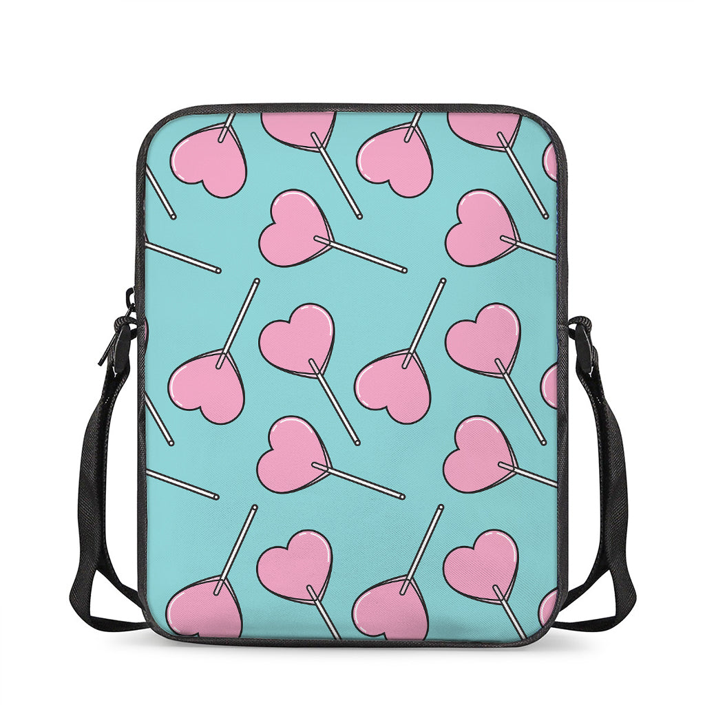 Pink Heart Lollipop Pattern Print Rectangular Crossbody Bag
