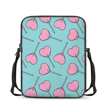 Pink Heart Lollipop Pattern Print Rectangular Crossbody Bag