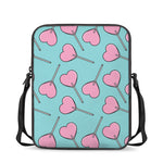 Pink Heart Lollipop Pattern Print Rectangular Crossbody Bag