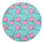 Pink Heart Lollipop Pattern Print Round Blanket