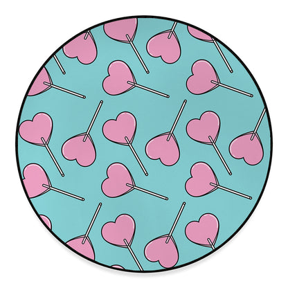Pink Heart Lollipop Pattern Print Round Floor Mat