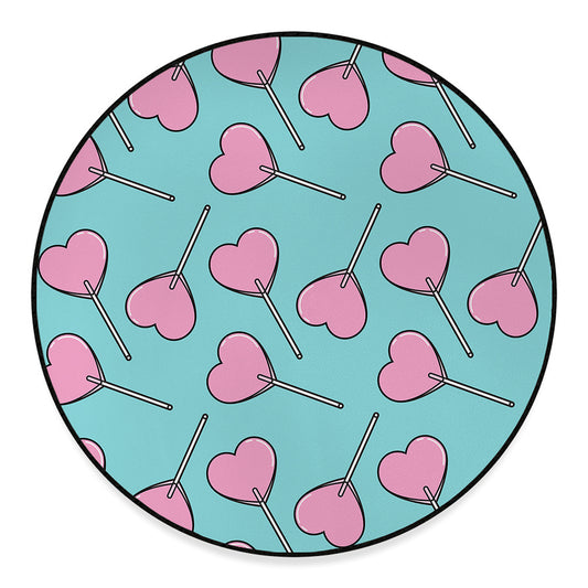 Pink Heart Lollipop Pattern Print Round Floor Mat
