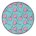 Pink Heart Lollipop Pattern Print Round Floor Mat