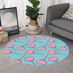 Pink Heart Lollipop Pattern Print Round Rug