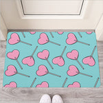Pink Heart Lollipop Pattern Print Rubber Doormat