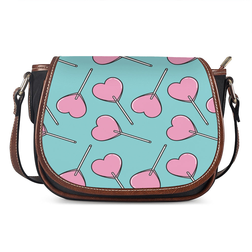 Pink Heart Lollipop Pattern Print Saddle Bag