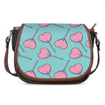 Pink Heart Lollipop Pattern Print Saddle Bag
