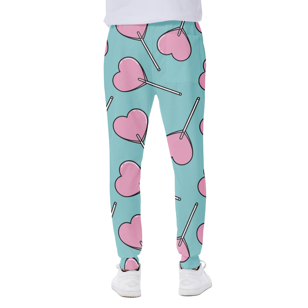 Pink Heart Lollipop Pattern Print Scuba Joggers