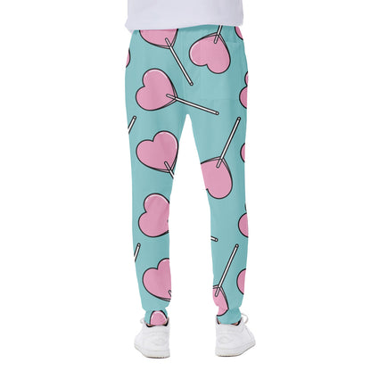 Pink Heart Lollipop Pattern Print Scuba Joggers
